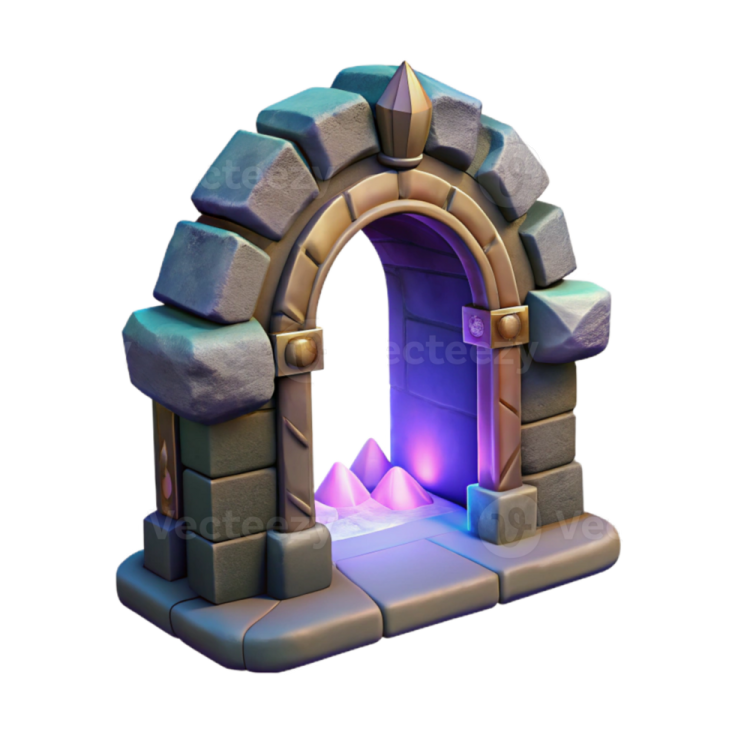an arch with a purple light coming out