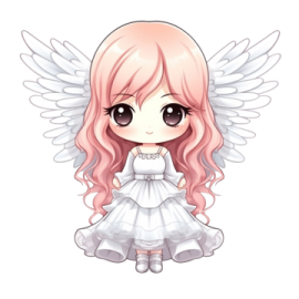 an anime girl with pink hair and angel wings