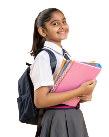 a young girl holding a book and smiling
