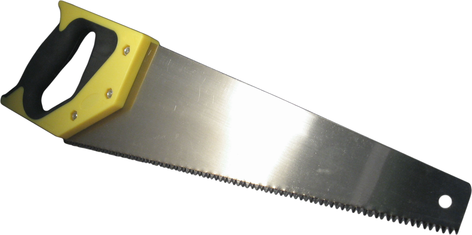 a yellow and black saw on a white background