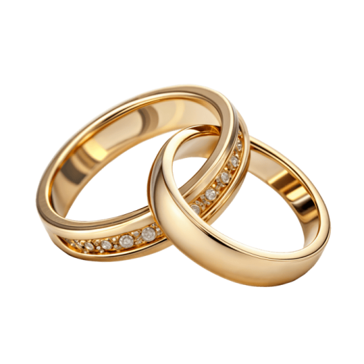 two gold wedding rings with diamonds