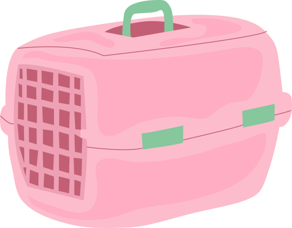a pink suitcase with green handles