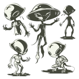 a collection of alien sketches
