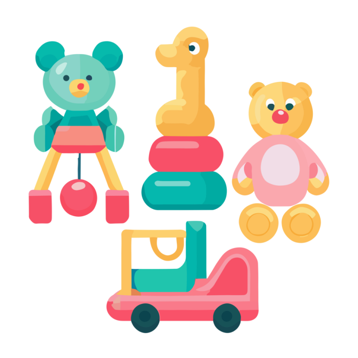 a set of teddy bears and a toy car