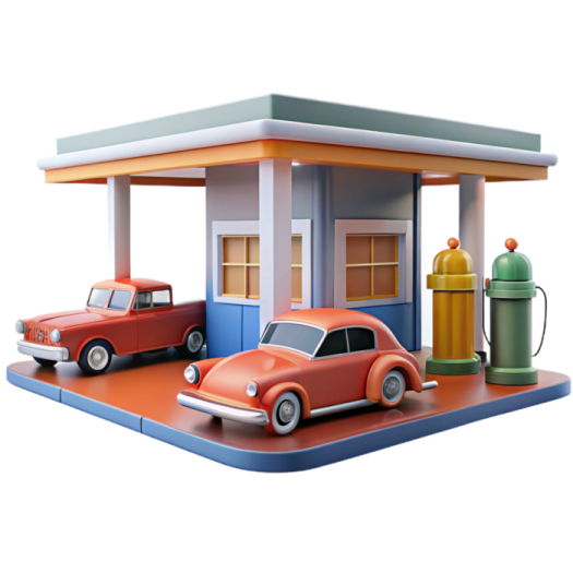 a car is parked in front of a gas station