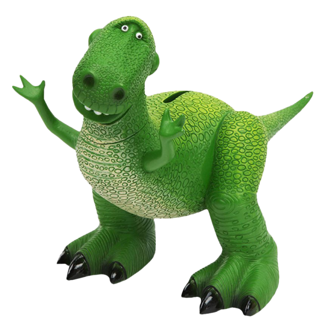a green toy dinosaur with its mouth open