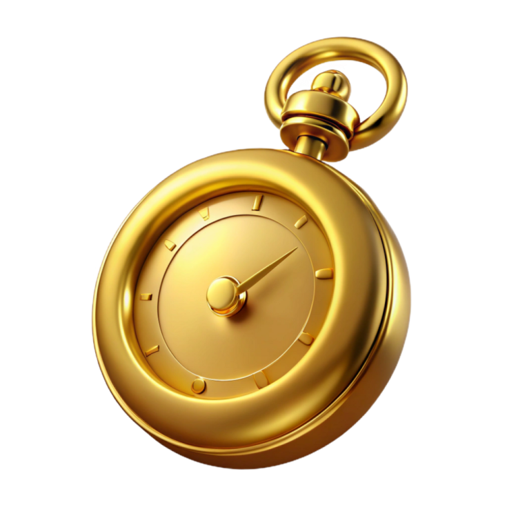 a gold pocket watch on a white background