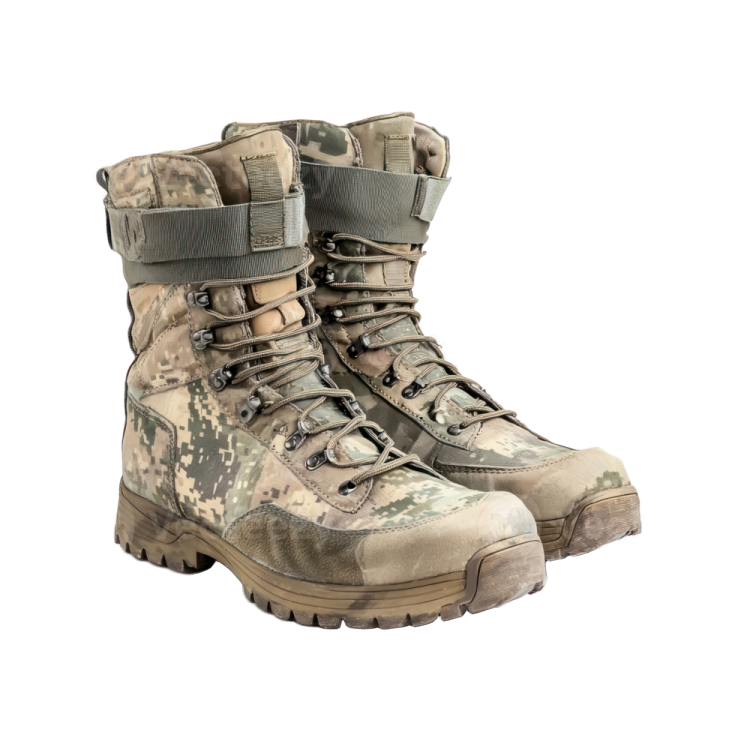 a pair of military boots on a white background