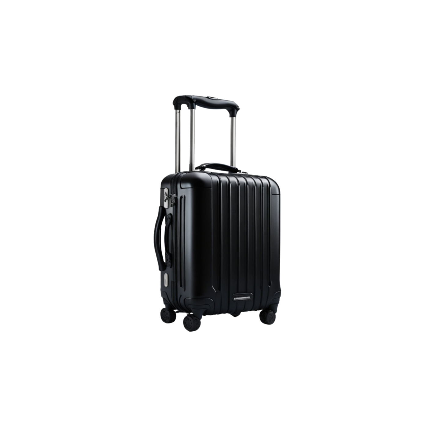 a black suitcase with wheels and handle