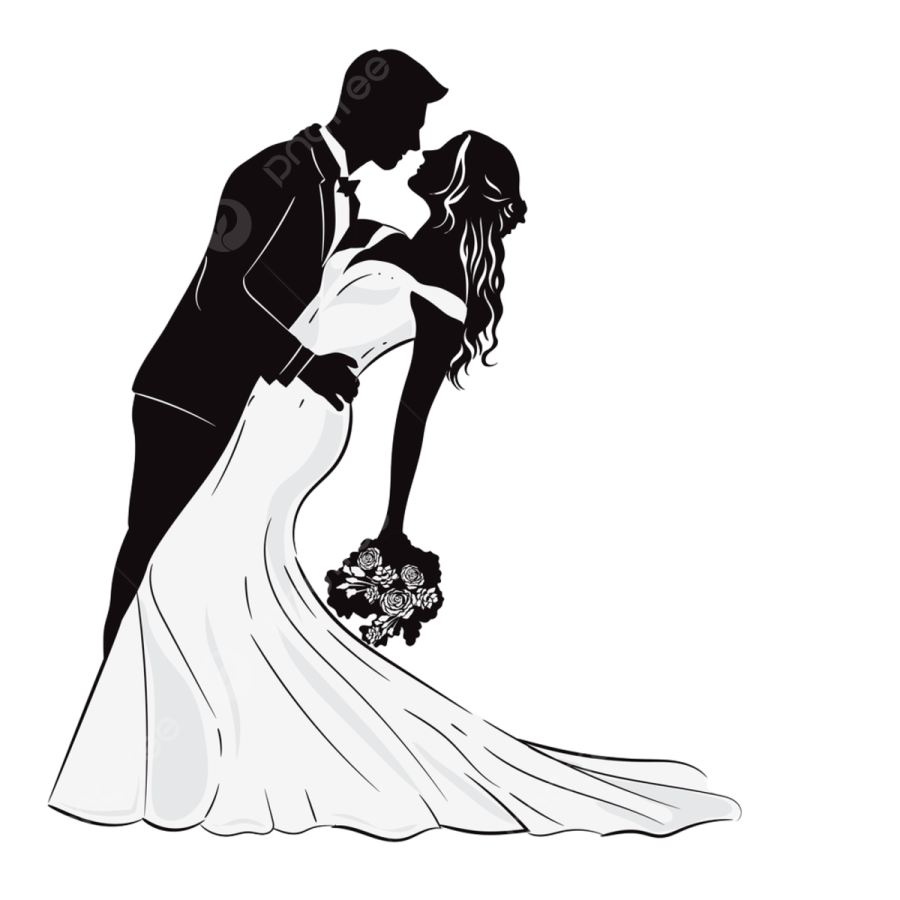 a silhouette of a bride and groom
