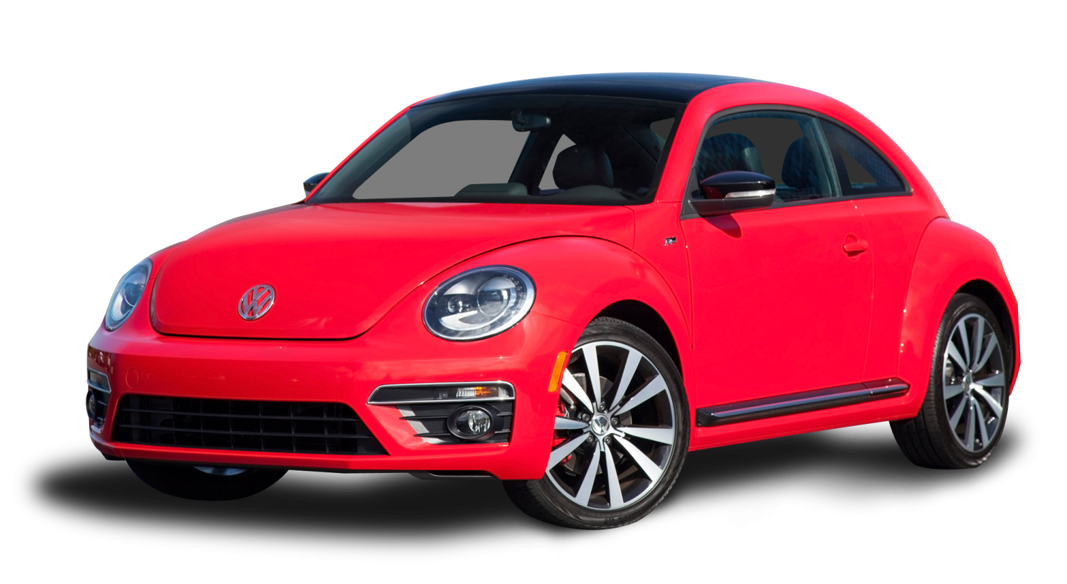 a red volkswagen beetle parked on a white background