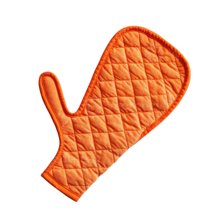 an orange oven mit on a white background