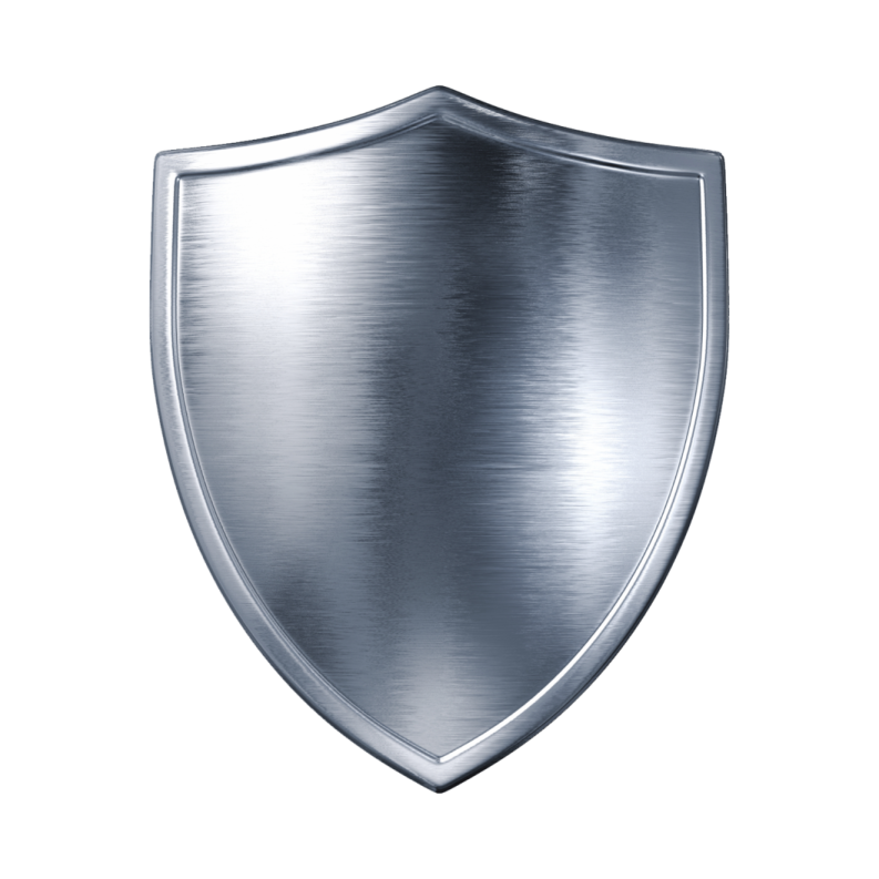 a metal shield on a white background
