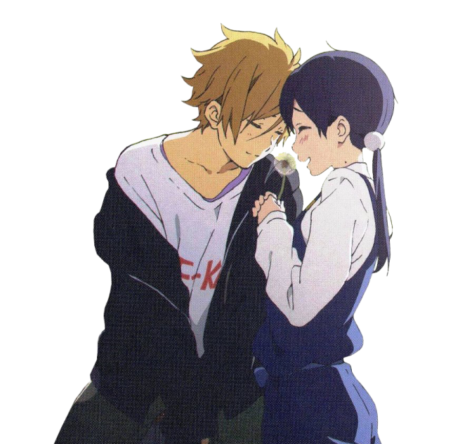 two anime characters, one is hugging and the other is kissing