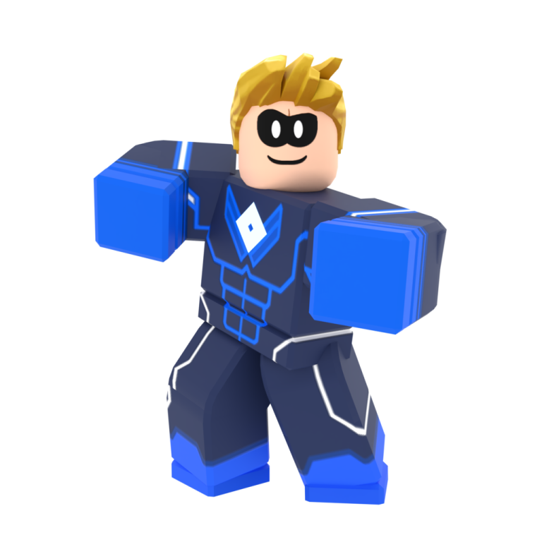 a lego character with a blue suit and black mask