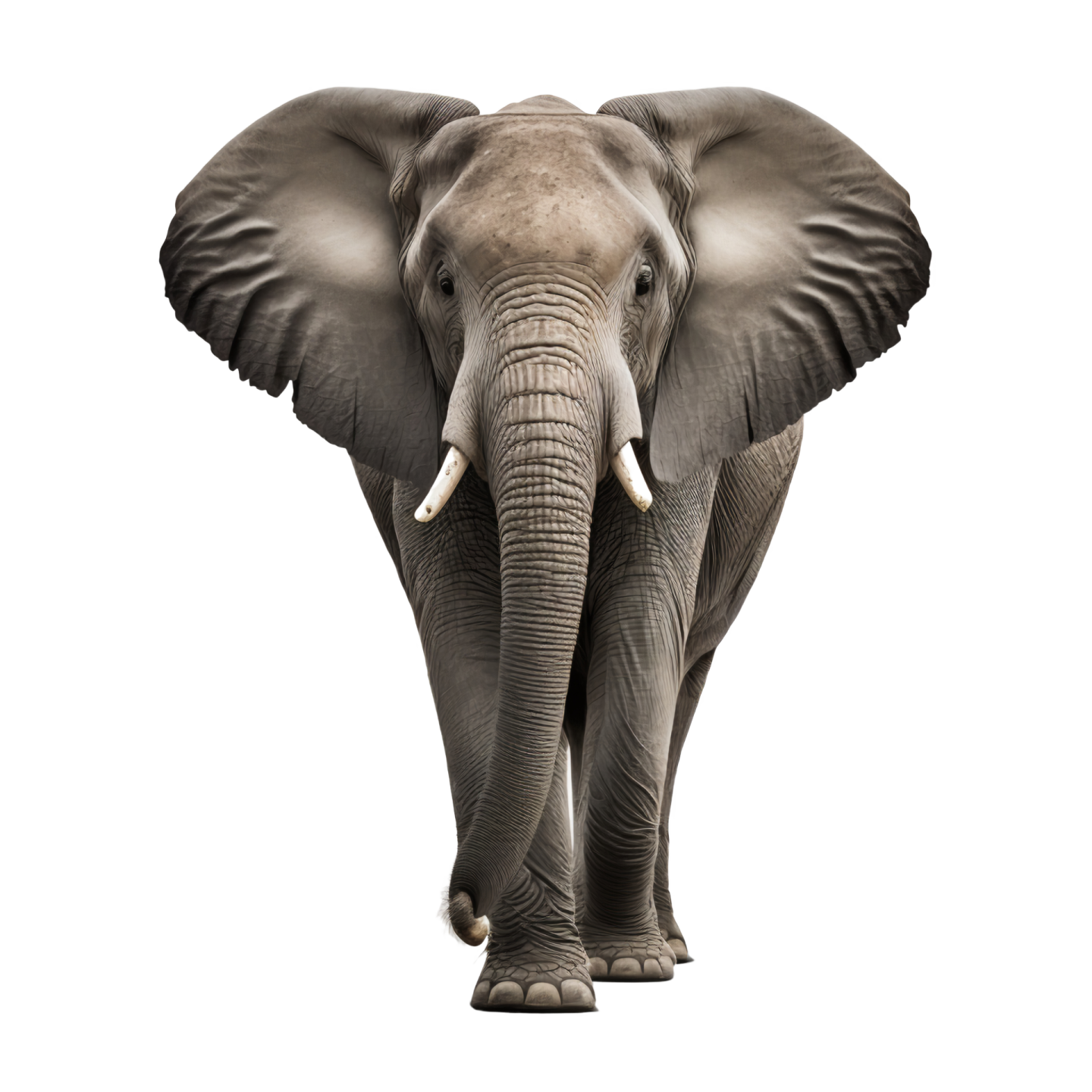 an elephant standing in front of a white background