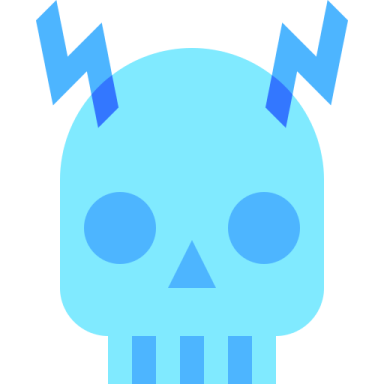 a blue skull with horns on its head