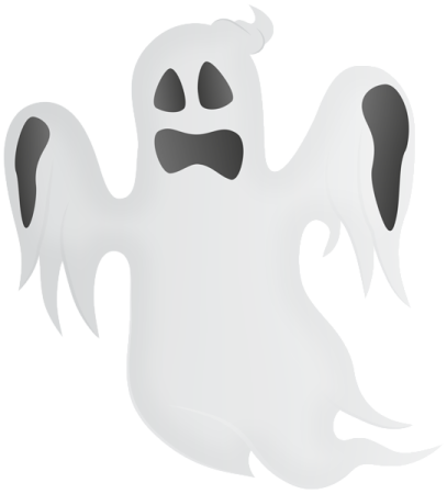 a white ghost with black eyes