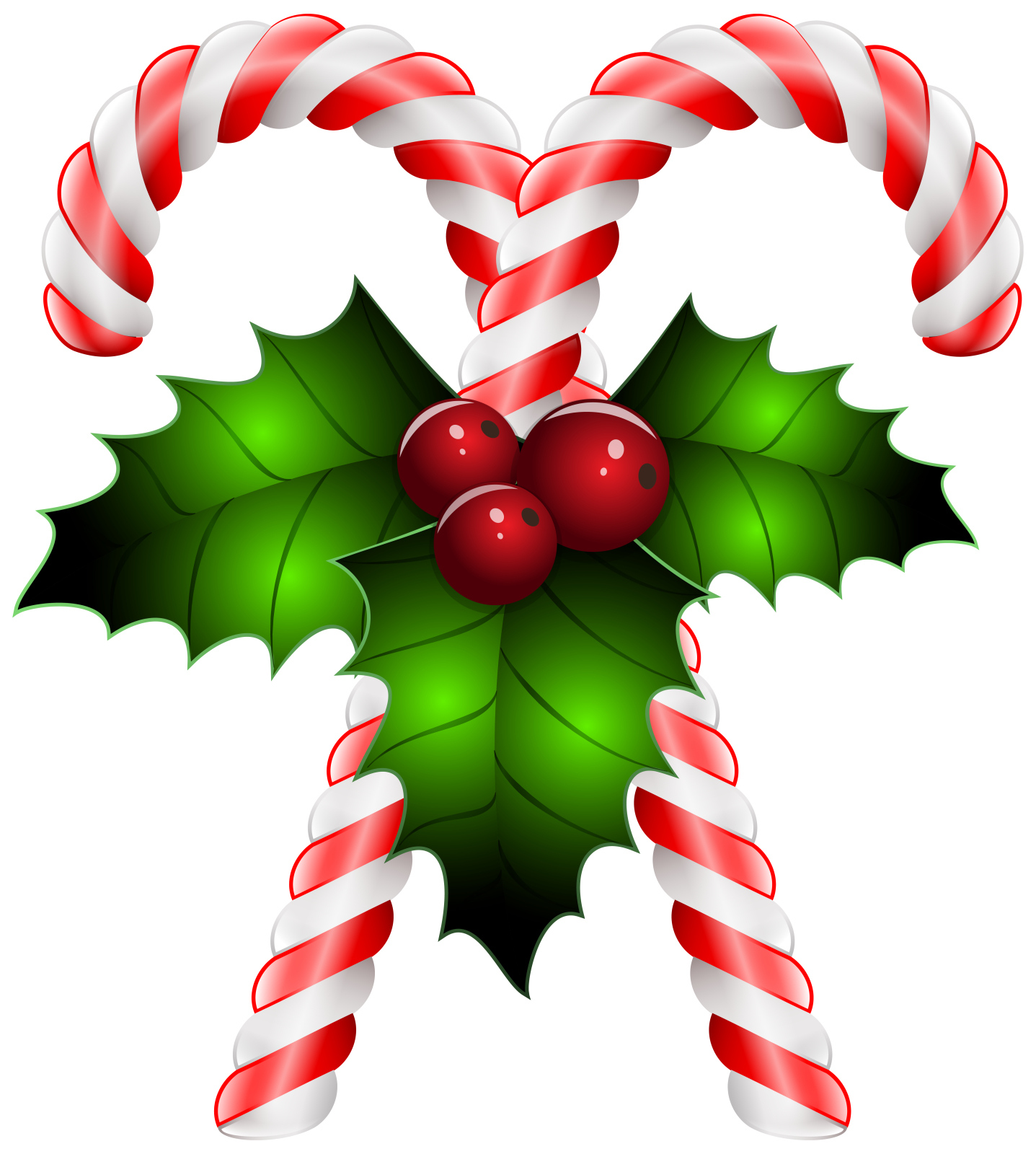 a candy cane with holly leaves and red berries