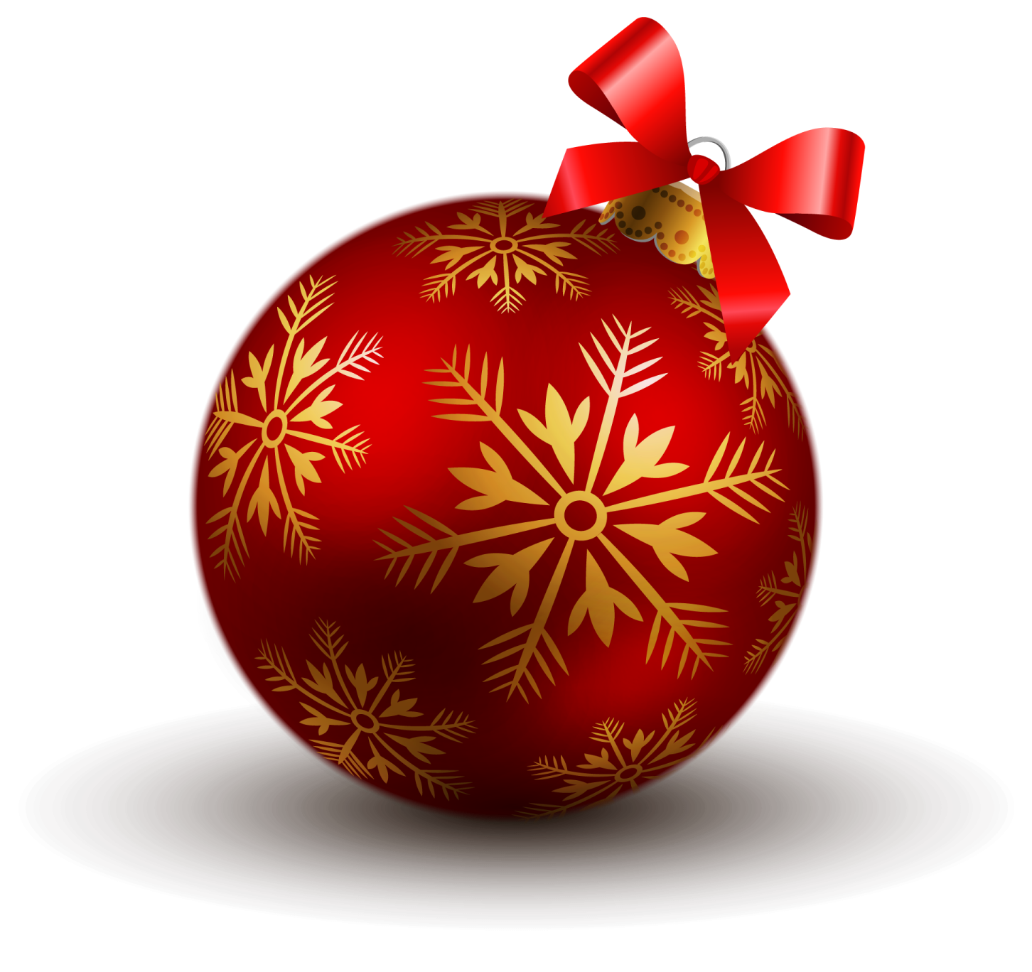 a red christmas ball with gold snowflakes on it