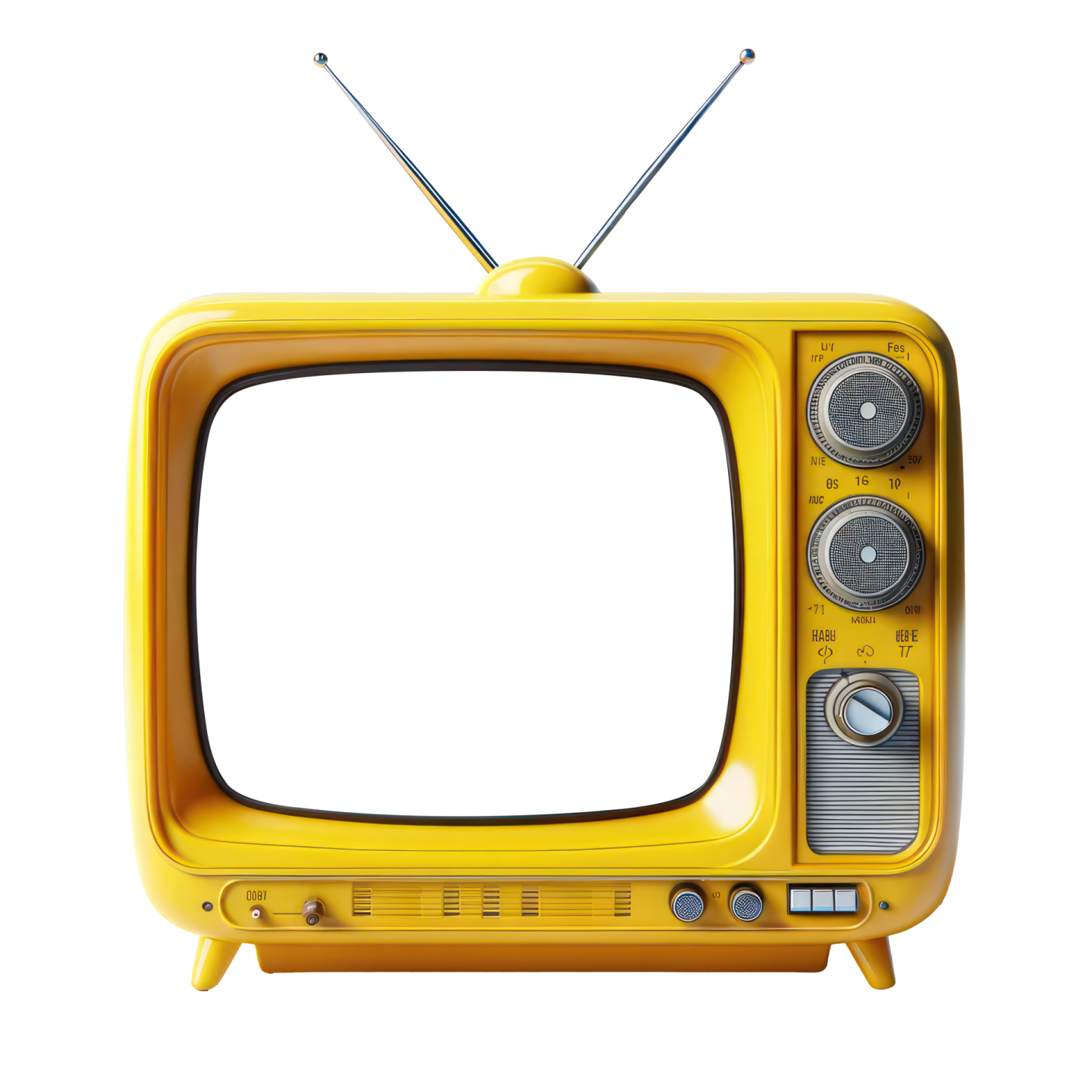an old yellow television set on a white background