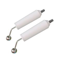 a pair of white light bulbs on a white background