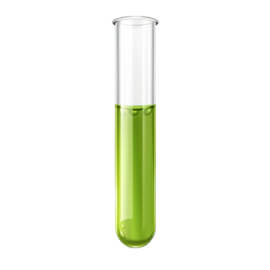 a test tube filled with green liquid