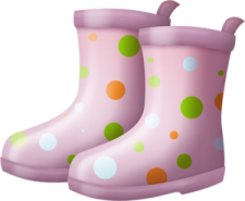 a pair of pink and green rain boots