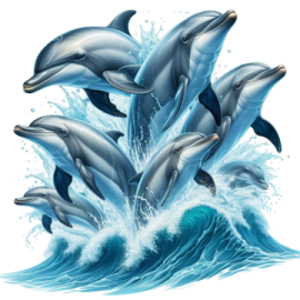 three dolphins jumping out of the water