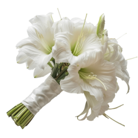 a bouquet of white flowers with green stems