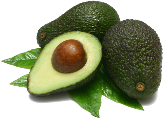 avocas with leaves on a white background