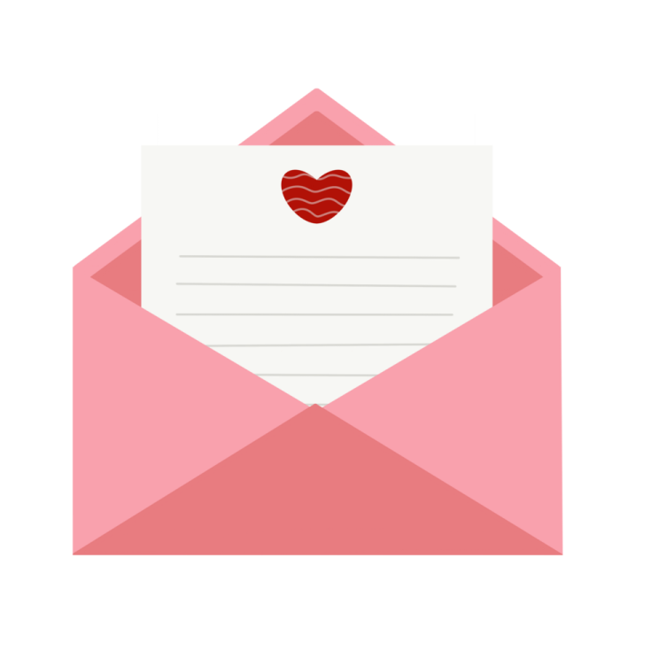 a pink envelope with a heart on it