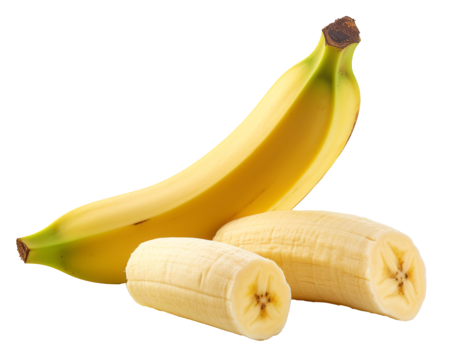 two bananas and one banana on a white background