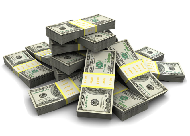 a pile of money on a white background