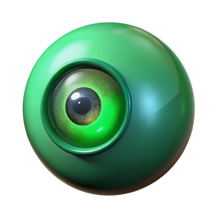 a green ball with an eye on it