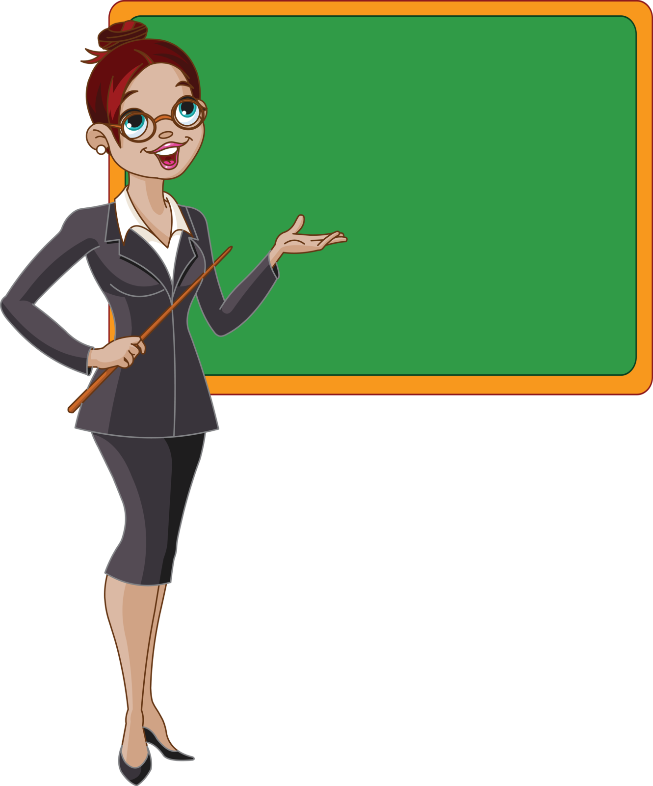 a woman teacher with a blackboard in her hand