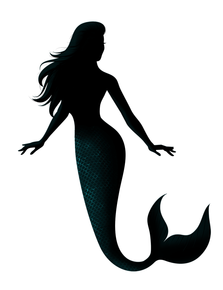 a mermaid silhouetted on a white background