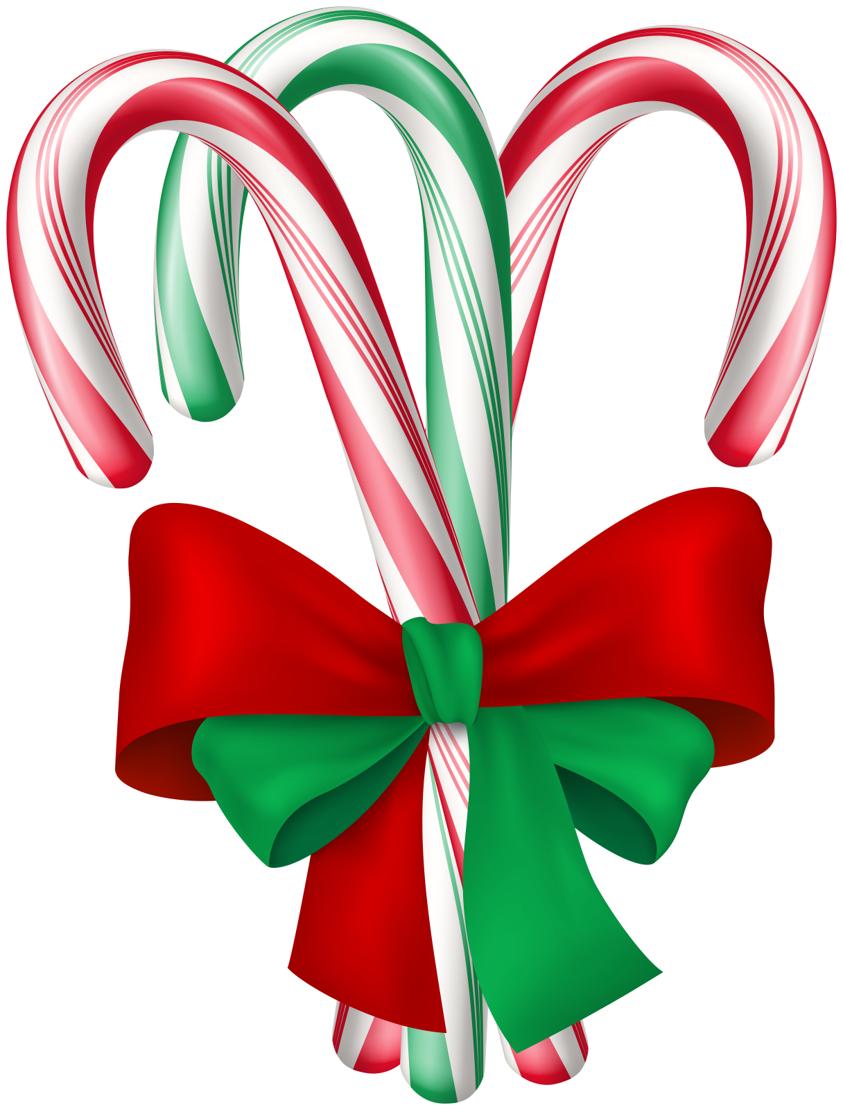 a candy cane with red and green ribbons