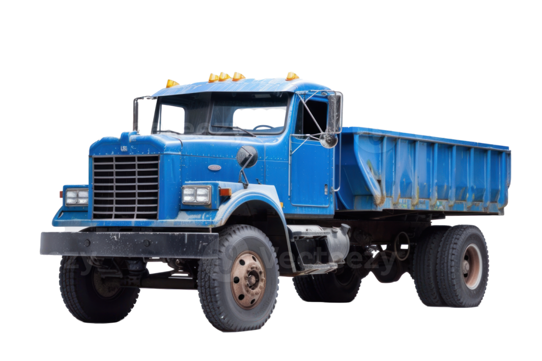a blue dump truck on a white background