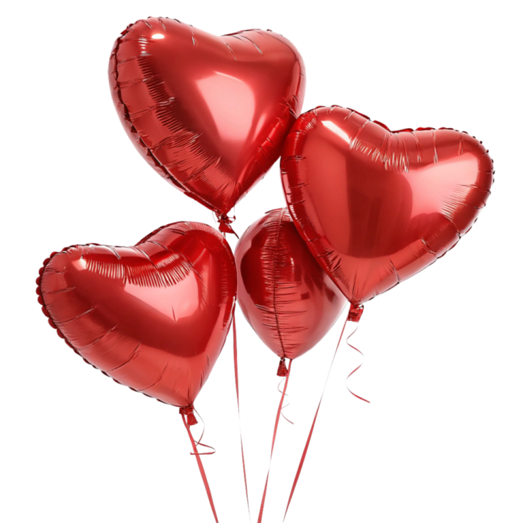 a bunch of red heart balloons