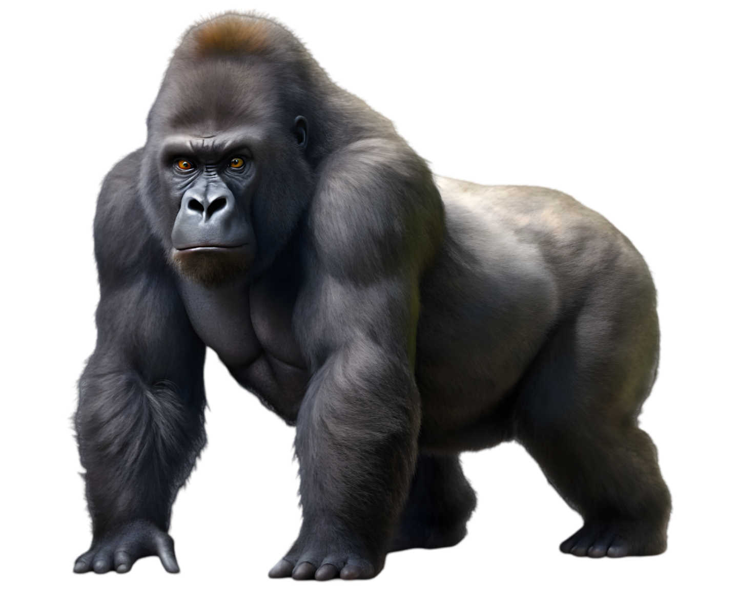 a gorilla standing on a white background