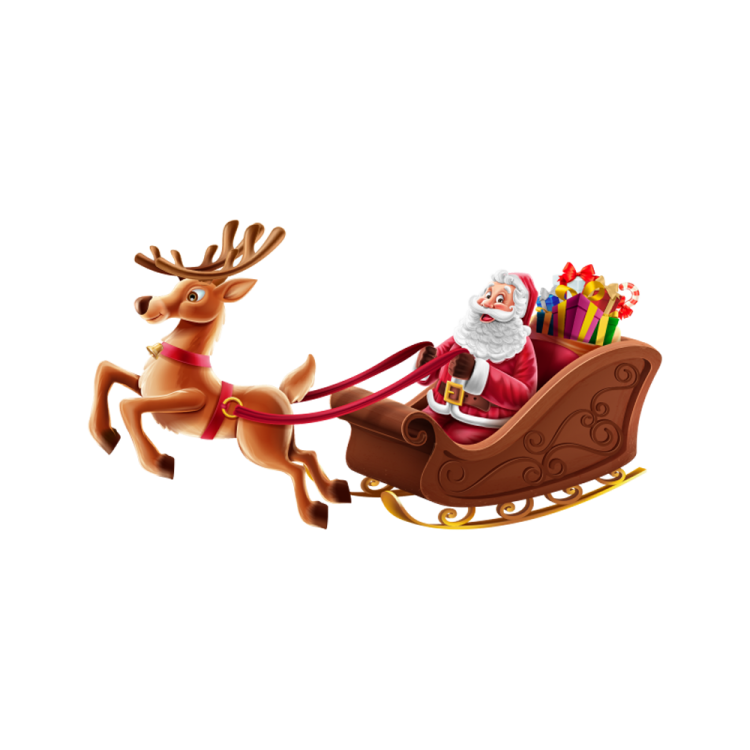 a santa claus riding in a sler with reindeers