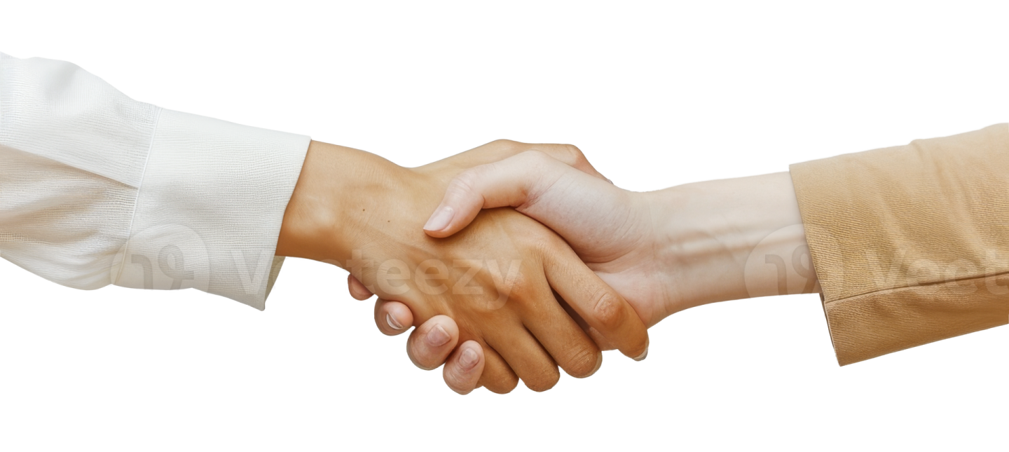 two people shaking hands on a white background