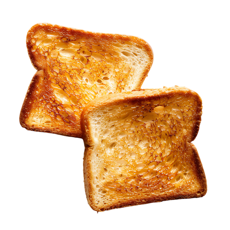 two pieces of toasted bread on a white surface