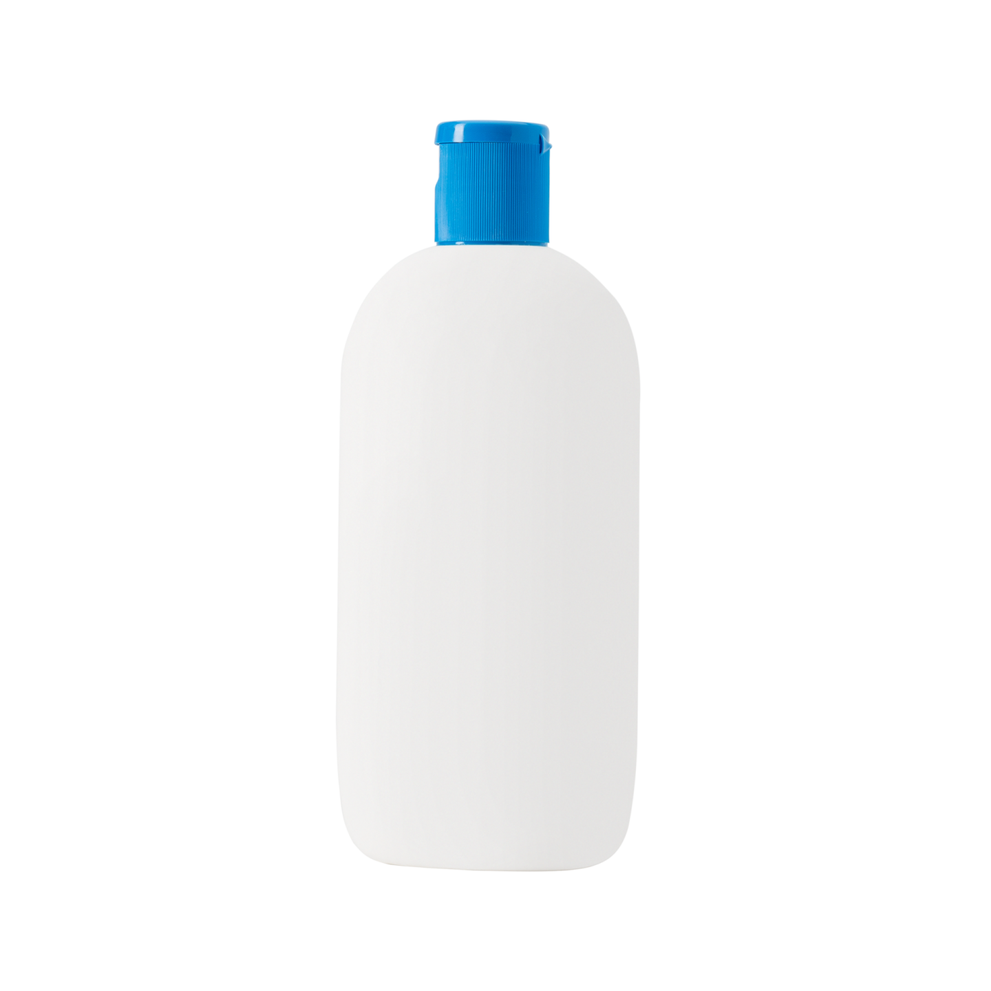 a white plastic bottle with a blue cap