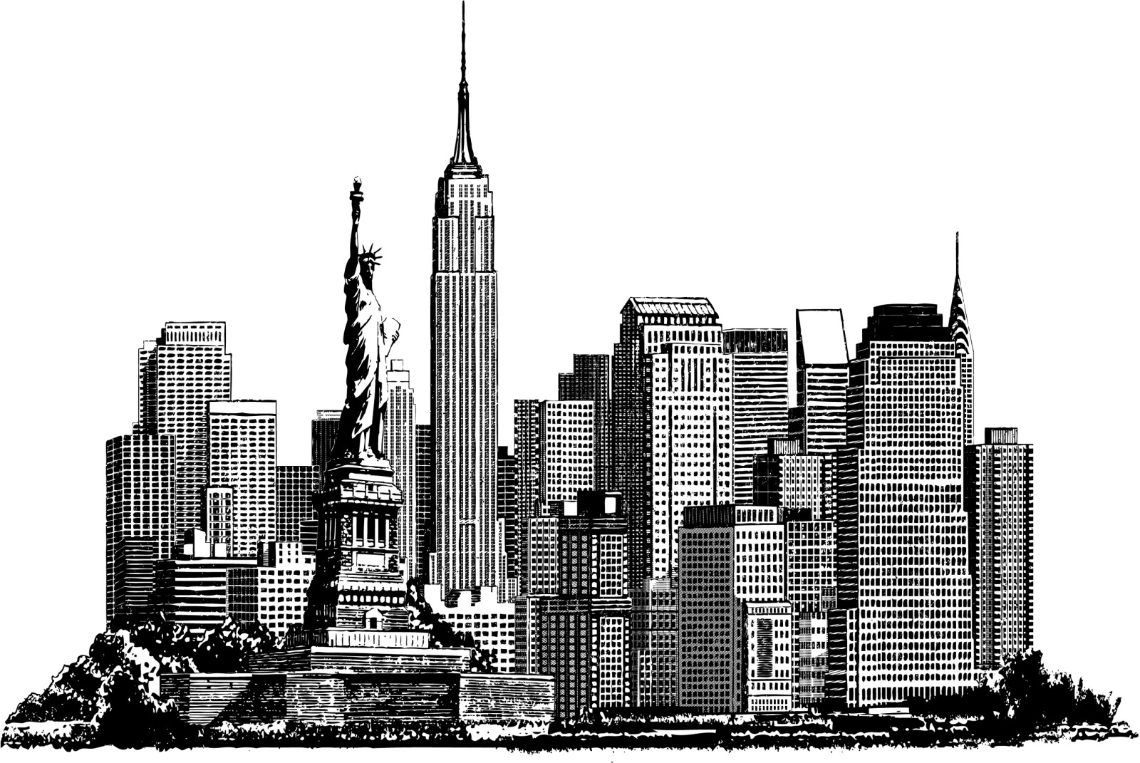 a black and white drawing of the statue of liberty