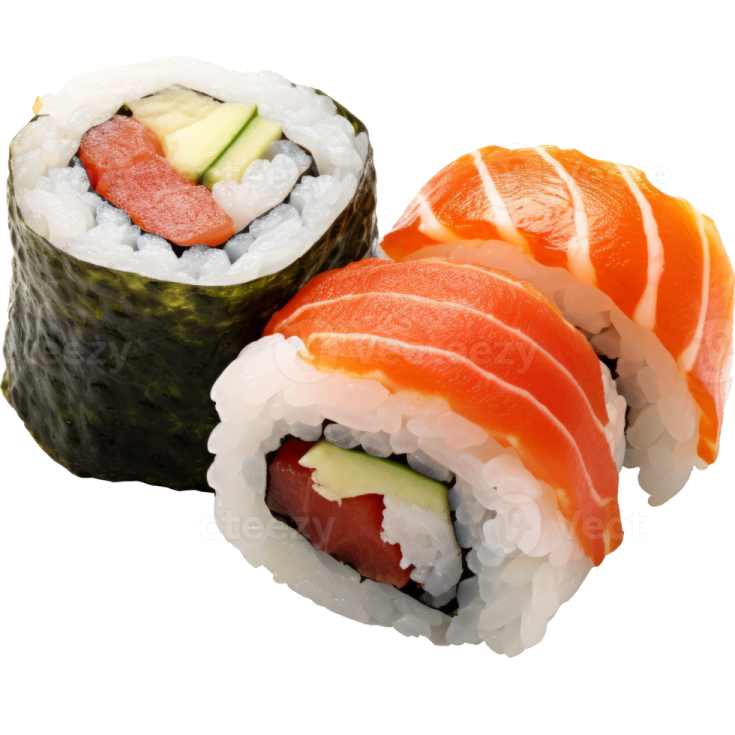 two pieces of sui roll on a white background
