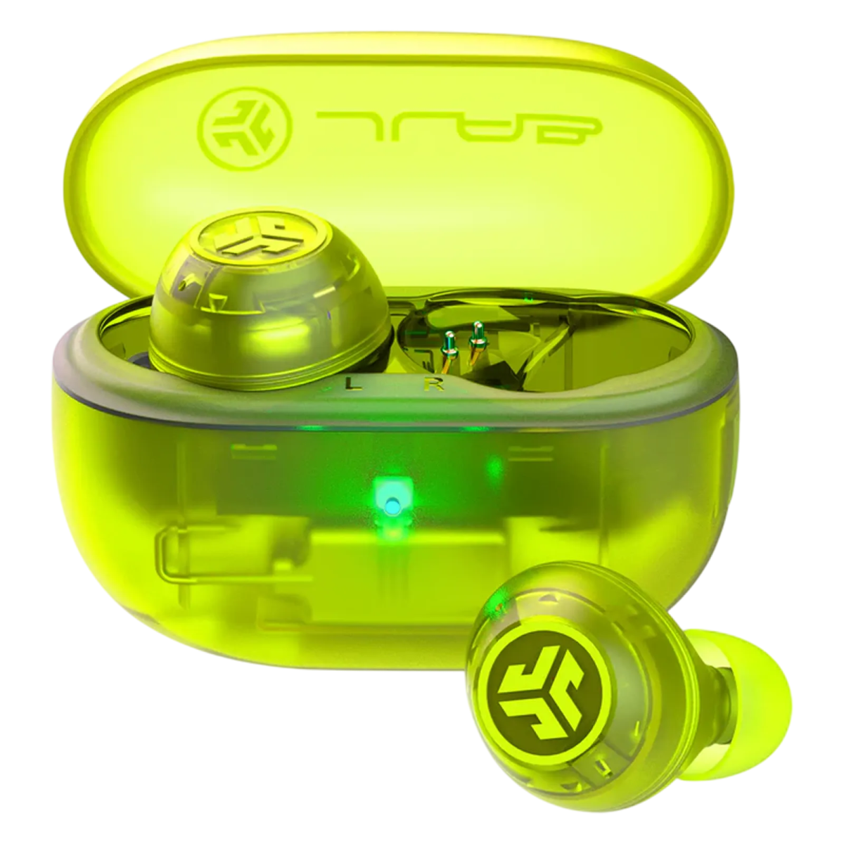 a pair of green earphones