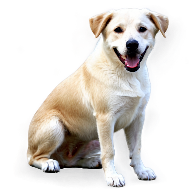 a dog sitting on the ground with its tongue out