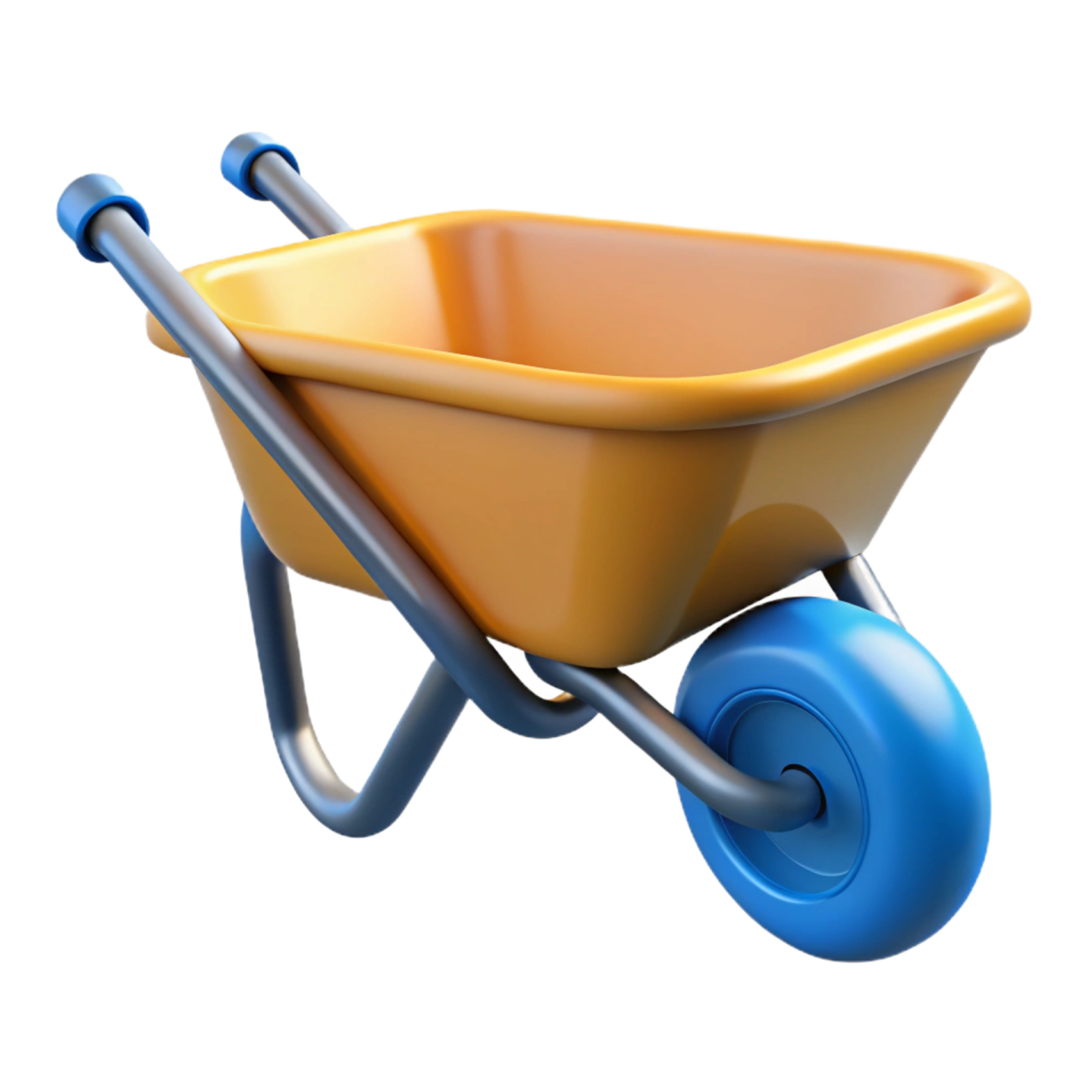 a yellow wheelbar with blue wheels on a white background